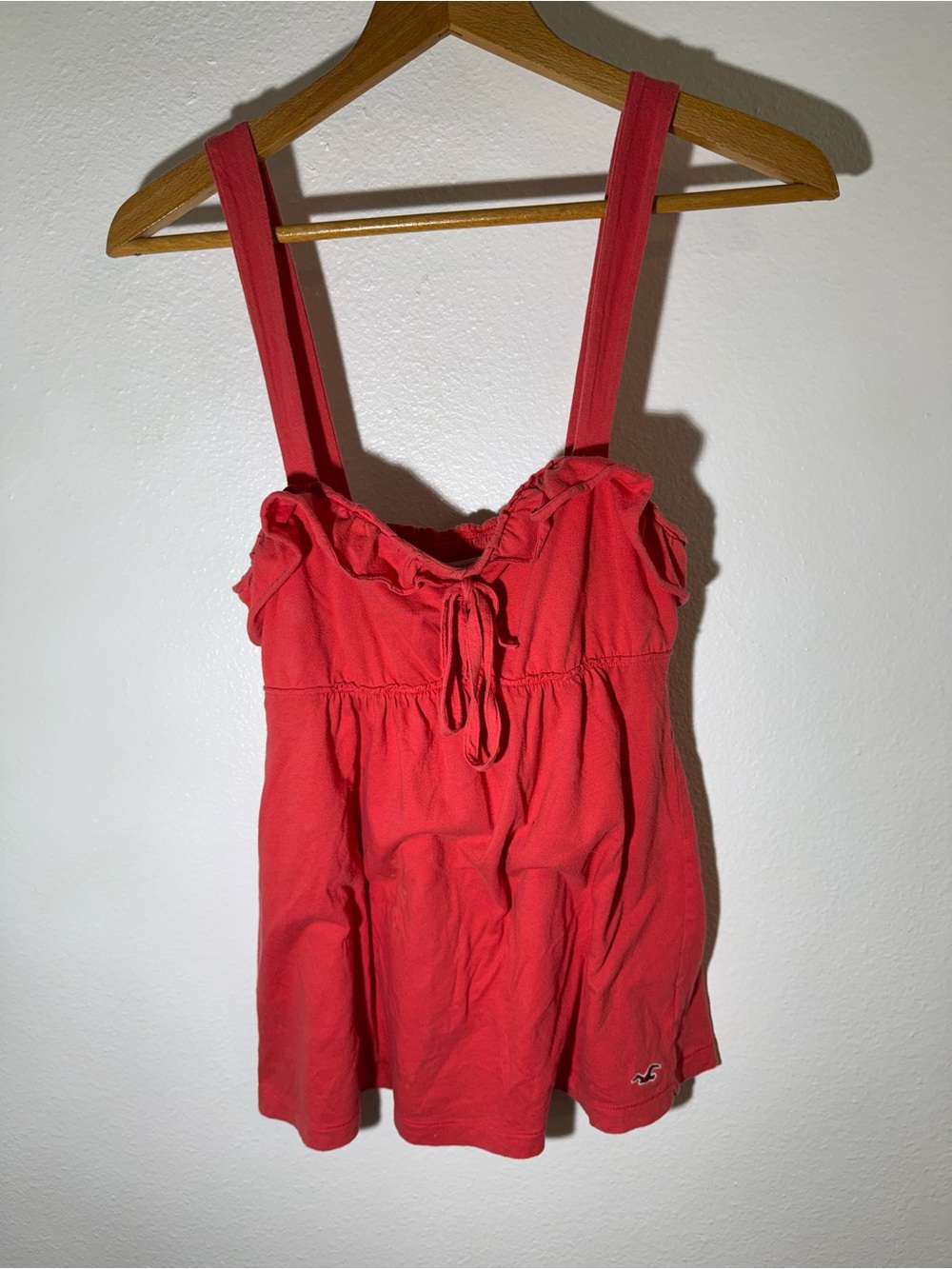 Women’s Y2K Hollister Red Tank Top with Ruffled Neckline